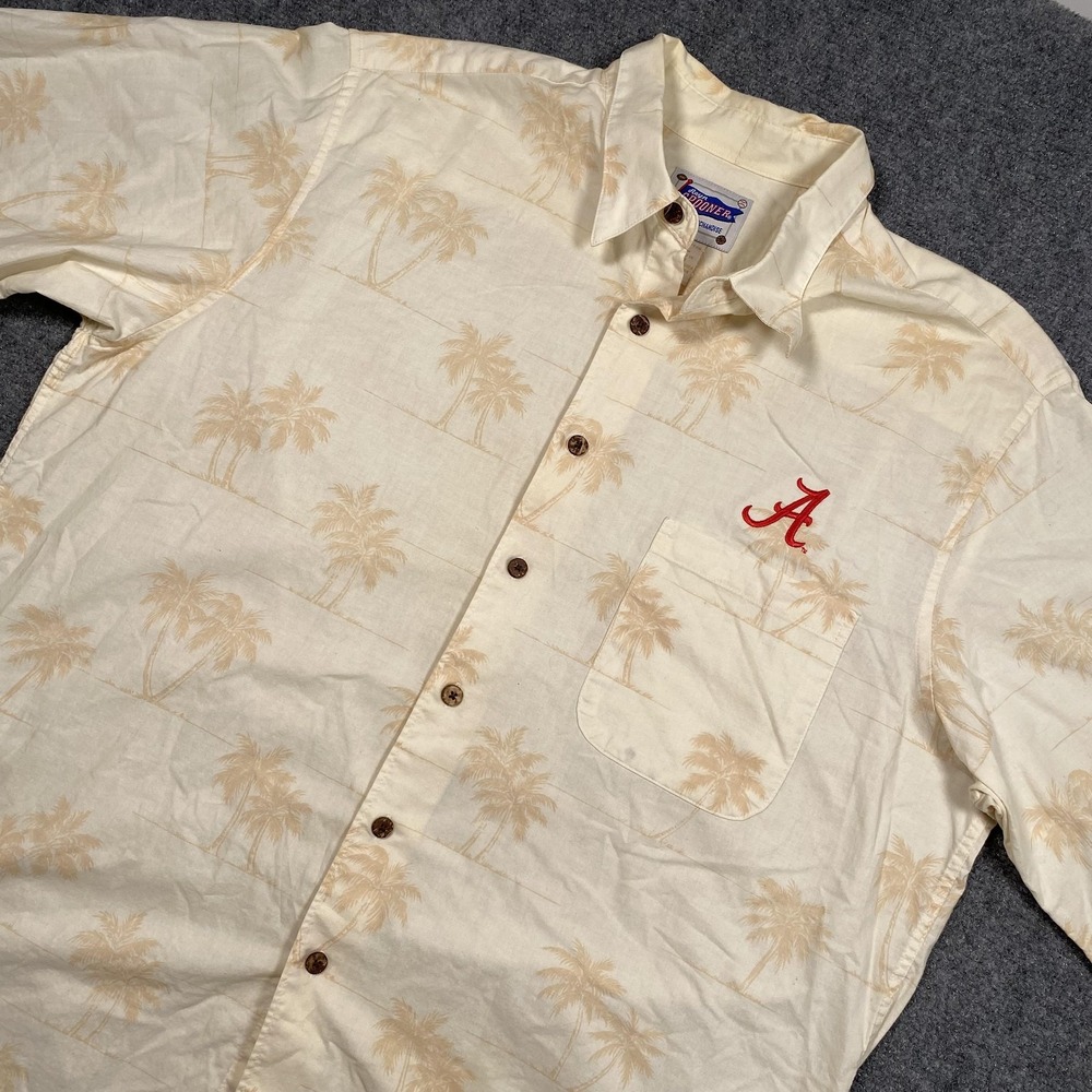Reyn Spooner Alabama Crimson Tide Shirt Mens XL Cream Palm Tree NCAA Football